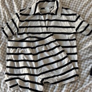 Striped Black and White Polo Shirt and Shorts Set